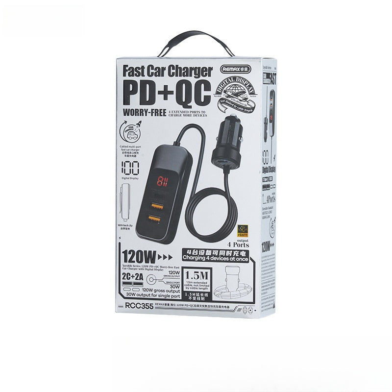 REMAX Yashi 120W PD + QC Rear Seat Comfort Display Fast Charger Car Charger RCC355