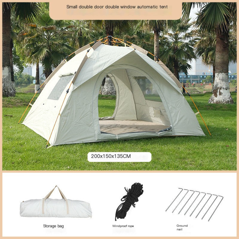 Grey two door windowless double person tent