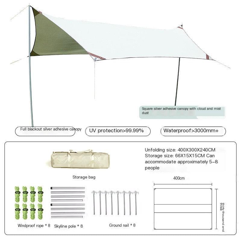 Square silver adhesive outdoor canopy tent