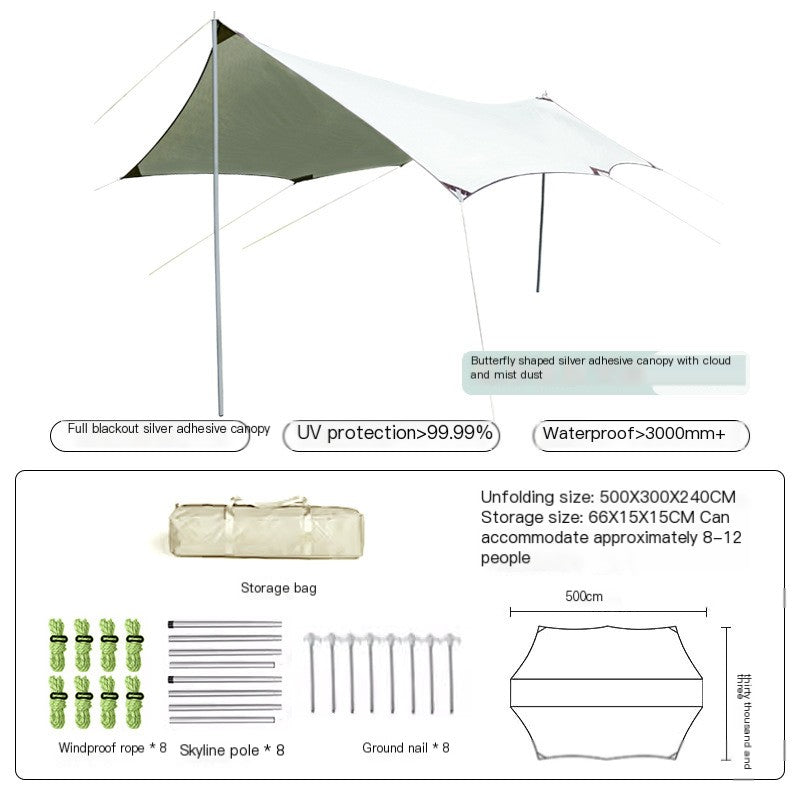 Butterfly shaped silver rubber outdoor canopy tent