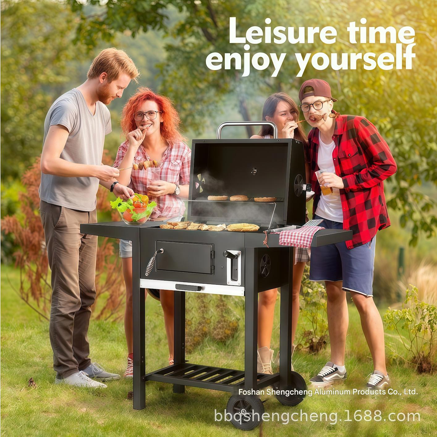 Double-sided table large charcoal grill smoked grill household grill American camping grill outdoor grill