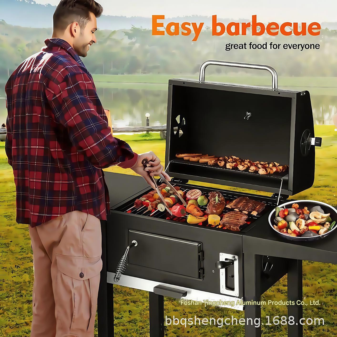 Double-sided table large charcoal grill smoked grill household grill American camping grill outdoor grill