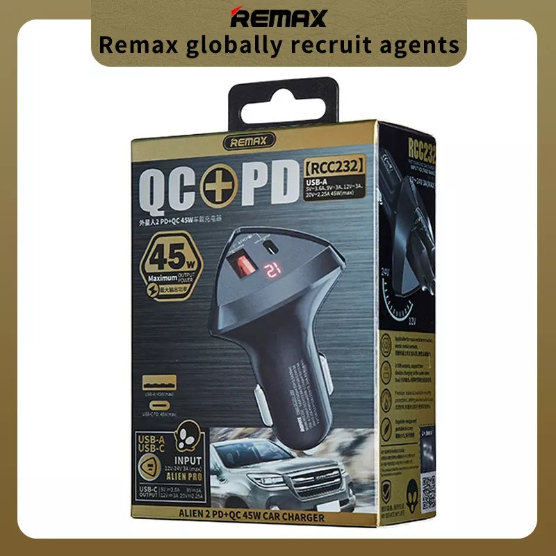 45W QC+PD 3.0   USB/ Type c cigarette lighter car charger remax RCC232