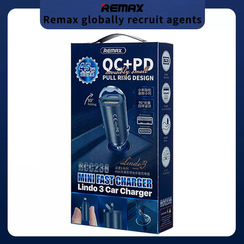 PD 45W USB+Type-C  Car  fast Charger  remax RCC238